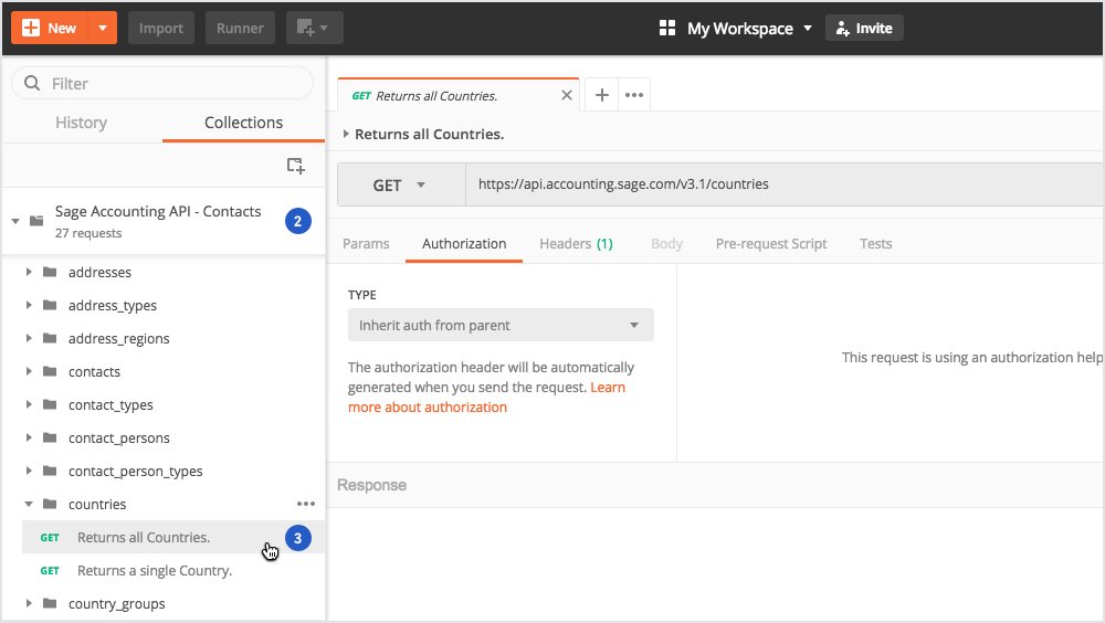 Select countries Index in Postman