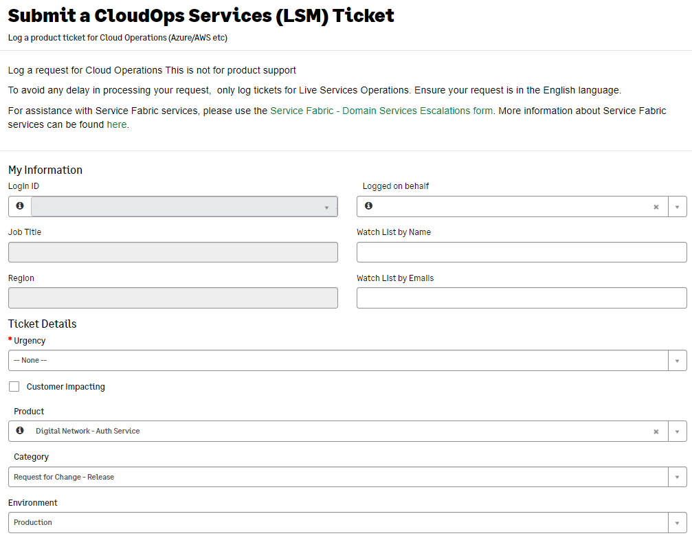 Example Service Now Ticket