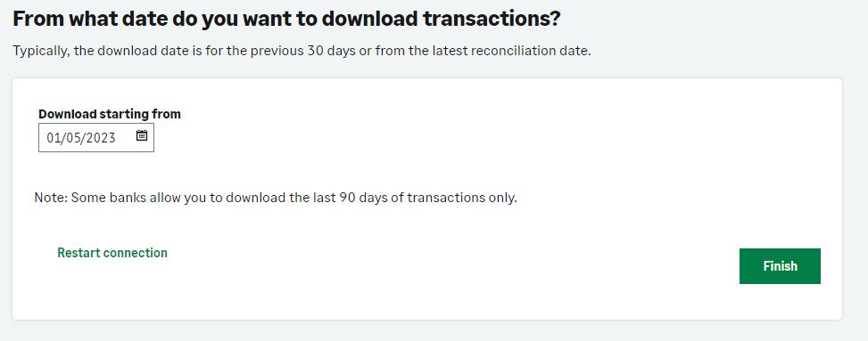 An image showing the UI where a user can select a transaction start date.