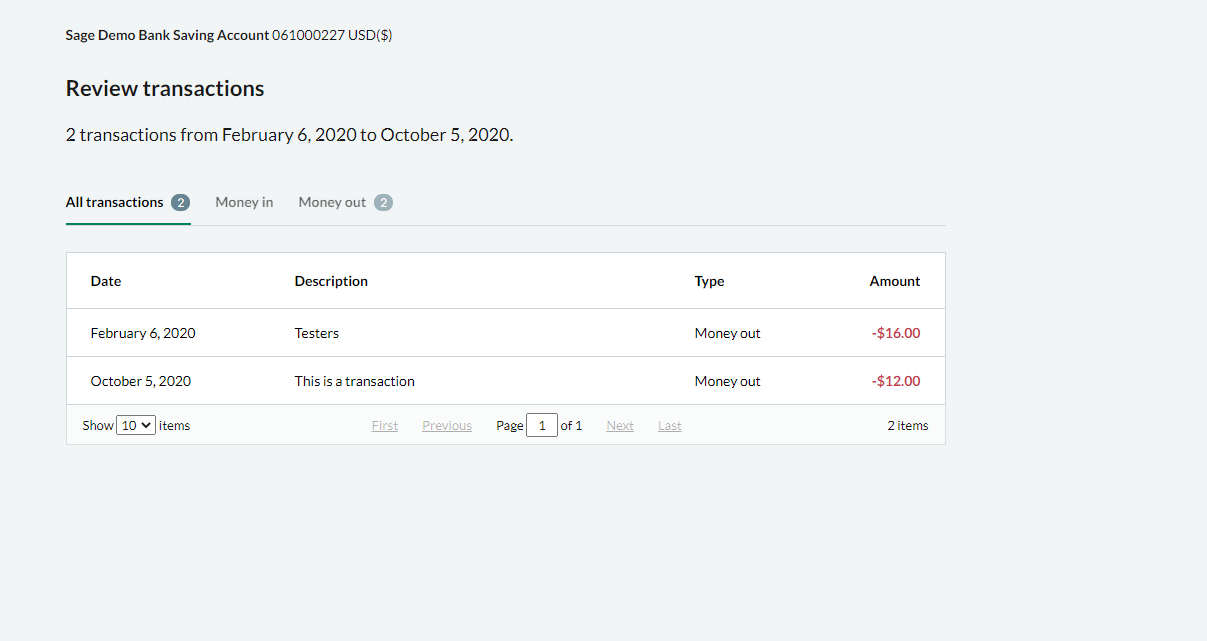 An image showing 2 transactions for the user to review.