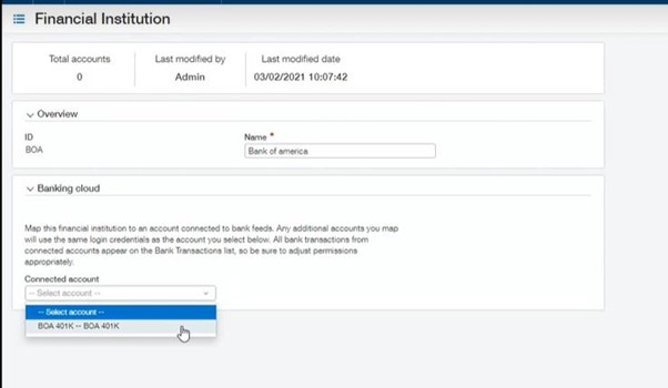 Screenshot of Intacct multi account link UI 1.