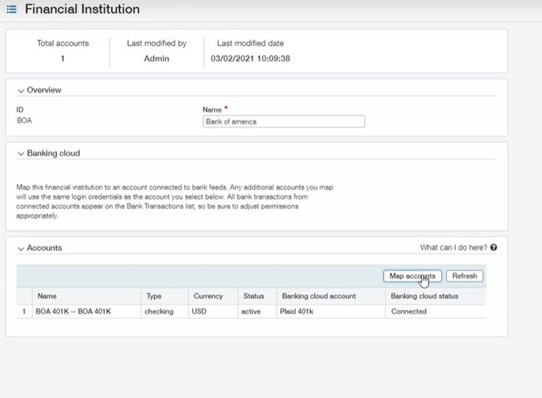 Screenshot of Intacct multi account link UI 2.