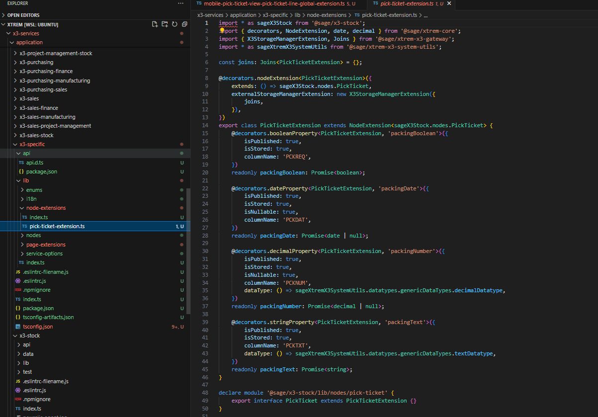 A specific package and a node extension