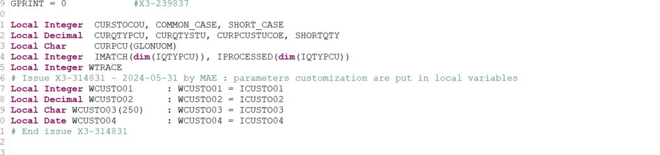 parameters in local variables