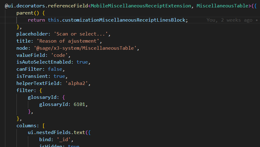 Add Fields of the line to customization block