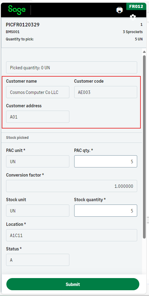 UI with data filled